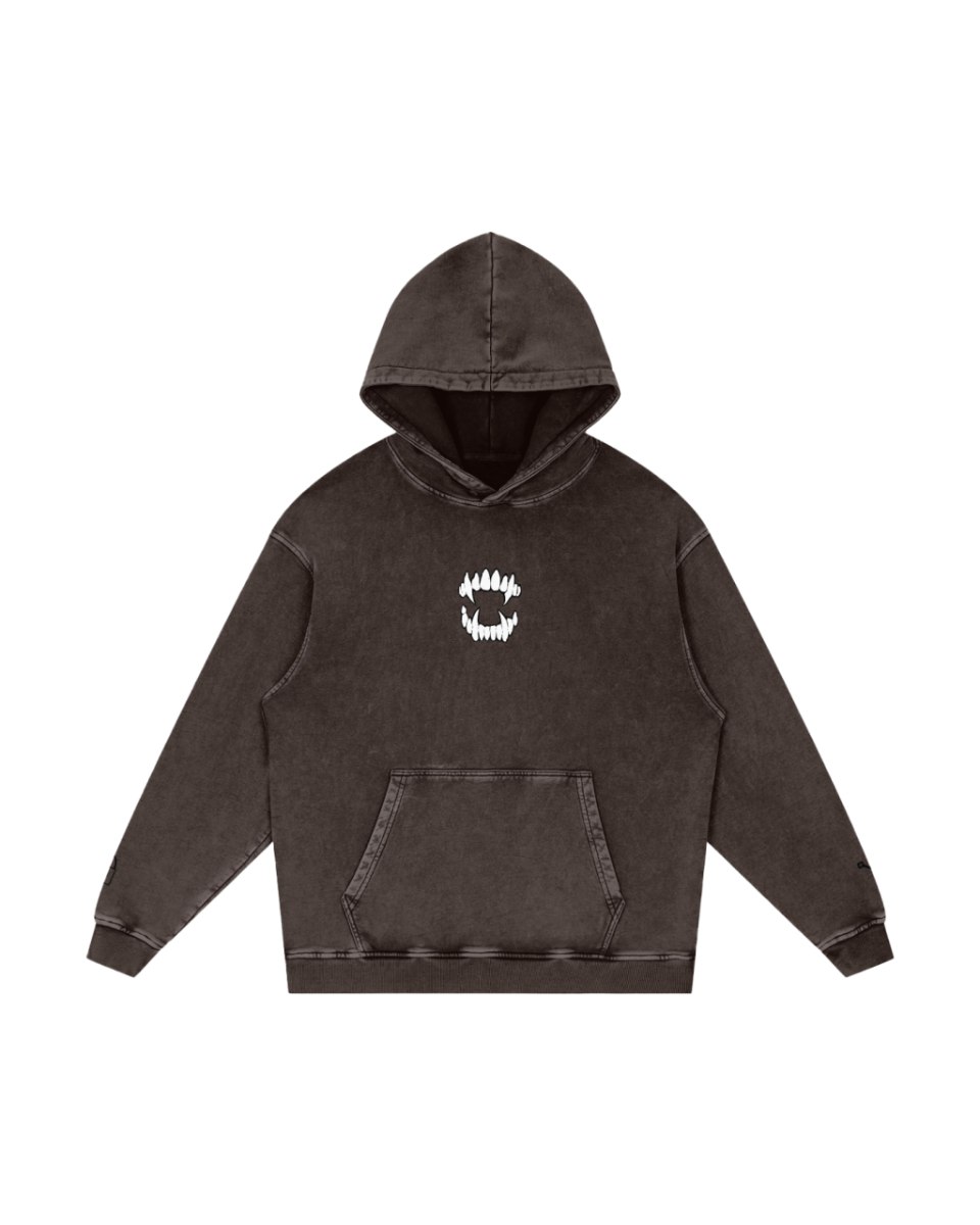Locked In hoodie — washed black, front